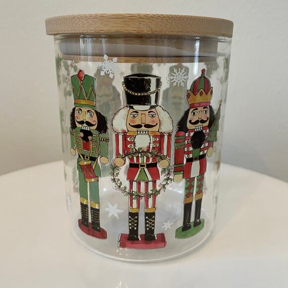 Nutcracker Themed Glass Canister Jar Vintage CHRISTMAS Storage Set of 2 New - Picture 2 of 16